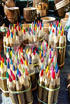 wood covered colorful pencils in bundles