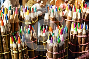 wood covered colorful pencils in bundles