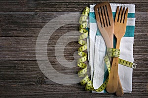 Wood covered with a tape (concept of diet and healthy food)