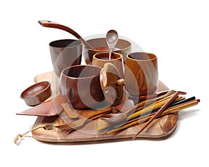 Wood craft cups, bowl, spoons, scoops