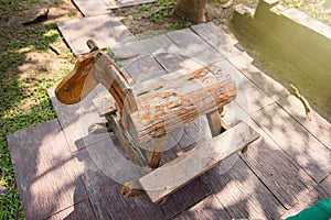 Wood Craft.Rocking horse made of old wood.The head looks like a