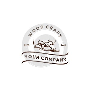 Wood craft vintage logo vector