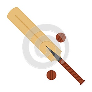 Wood cricket bat and balls icon. Vector Illustration on isolated white background.