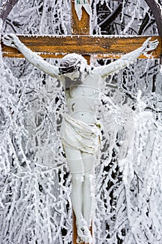 Wood cross with Jesus,Carpathian mountains,Slovakia