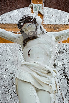 Wood cross with Jesus,Carpathian mountains,Slovakia