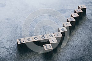 Wood cube letter word of Leader and Direction with copy space. Idea of motivation or inspiration in business vision and corporate