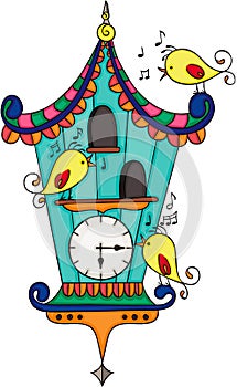 Wood cuckoo clock with yellow birds