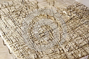 Wood with cut marks