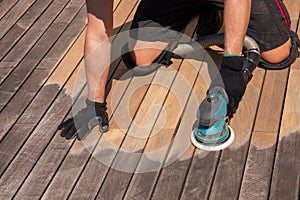 Wood deck repair and maintenance with deck sander power tool