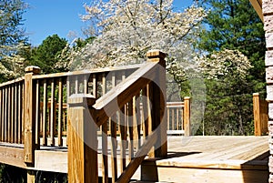 Wood deck in spring/steps