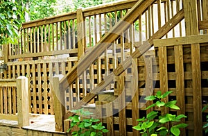 Wood deck steps and railing