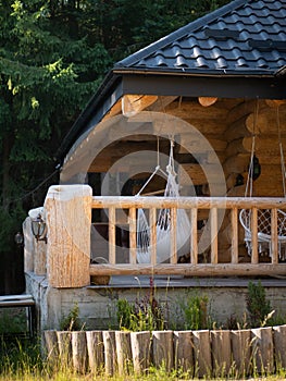 Wood detail from log chalet