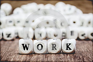 Wood dice with Words WORK