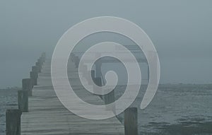 Wood dock in fog