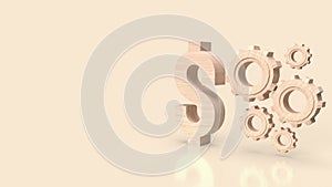 The wood dollar symbol and gear for business concept 3d rendering