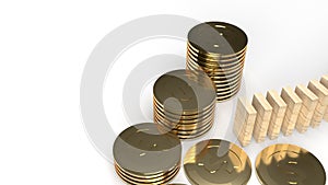 Wood domino and gold coin 3d rendering abstract image for business content