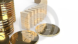 Wood domino and gold coin 3d rendering abstract image for business content