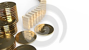 Wood domino and gold coin 3d rendering abstract image for business content