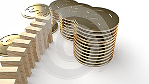 Wood domino and gold coin 3d rendering abstract image for business content