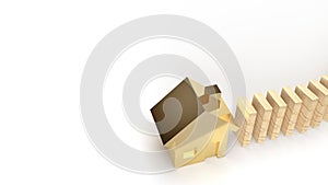 The wood domino and gold house 3d rendering abstract image for property content