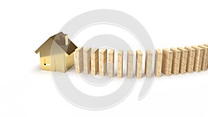 The wood domino and gold house 3d rendering abstract image for property content