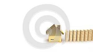 The wood domino and gold house 3d rendering abstract image for property content