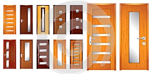 Set of realistic wooden door isolated or modern wooden door style for home, office or apartment or realistic luxury doors