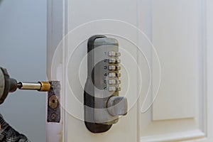 Wood door with digital door lock systems security protection for apartment