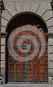 Wood door at the downtown of Guadalajara city Mexico
