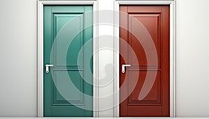 Wood door isolated on white background. Two wooden doors closeup. Doors production business concept. Modern classic stylish door