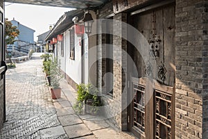 Wood door in Xinchang Ancient Town in Shanghai, China