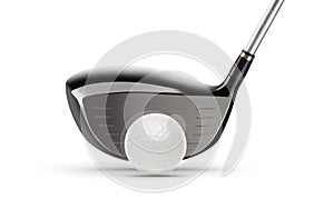 Wood Driver Golf Club and Golf Ball on White Background photo