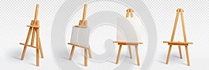 Wood easel stand with art board isolated vector