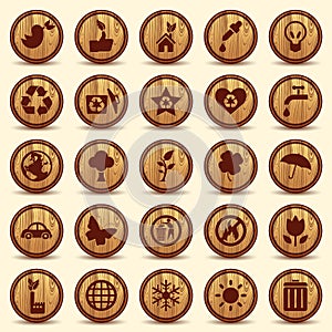 Wood Ecology icons set. Green Environment Symbols