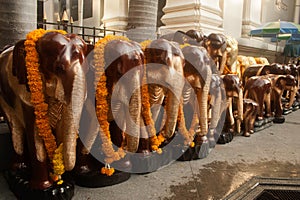 Wood Elephants at Erawan Shrine in Bangkok .