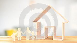 The wood family plate and home icon 3d rendering