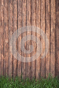 Wood fence background with green grass
