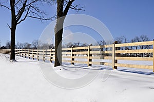 Wood fence by snow