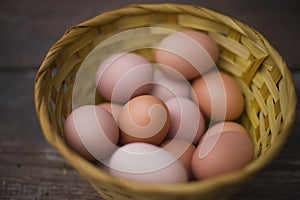 Wood fiber basket containing eggs