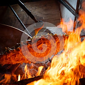 Wood-fired spit-roasted cake, Pyrenees-Atlantique, France photo