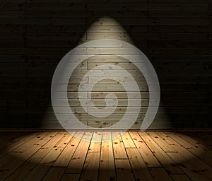 Wood floor and background with 1 Spotlight