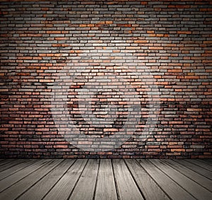 Wood floor and brick grunge wall background