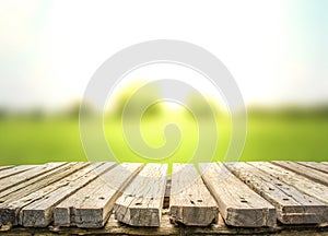 Wood floor with landscape background