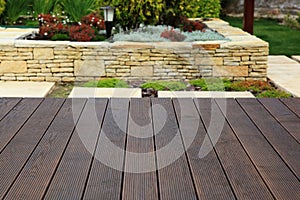 Wood floor over background beautiful modern decorative garden de