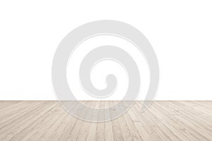 Wood floor in sepia brown with empty white wall background texture