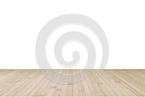 Wood floor in sepia brown with empty white wall interior background