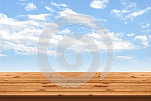 Wood Floor stripes and blue sky background