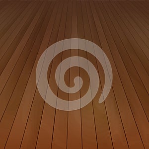 Wood floor vector perspective view with wooden texture in dark brown color isolated. Background for