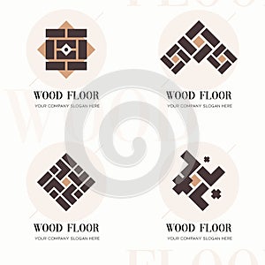 Wood flooring company logos. Wood flooring company logos in flat style for website. Editable vector template of wood