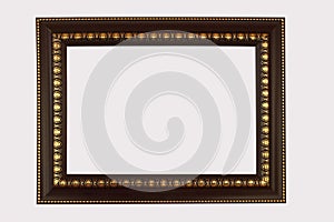 Wood frame brown trimmed golds antique isolated on white backgr